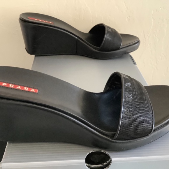 Prada Linnea Rosa Black Size 9(39) Wedge Sandal - Picture 4 of 9